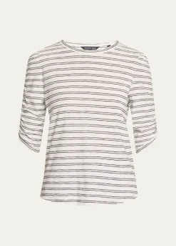 Veronica BeardWaldorf Stripe Ruched-Sleeve Tee