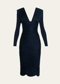 VersaceGathered Long-Sleeve Midi Dress