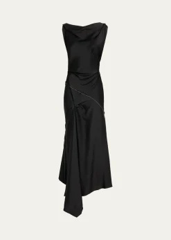 Victoria BeckhamAsymmetric Draped Sleeveless Satin Midi Dress