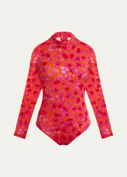 VilebrequinAbstract Leopard Printed Rashguard One-Piece Swimsuit