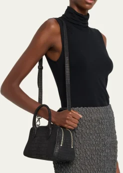 WE-AR4The Ivy 22 Croc-Embossed Nubuck Leather Top-Handle Bag