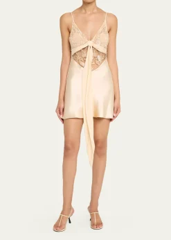 WiederhoeftBlumen Embroidered Satin Mini Slip Dress